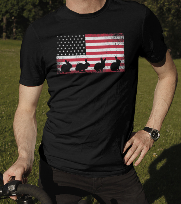 American Flag Bunny Rabbit Silhouettes Retro Easter T-Shirt