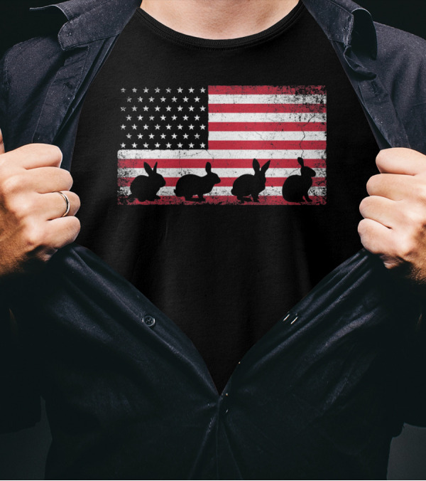 American Flag Bunny Rabbit Silhouettes Retro Easter T-Shirt