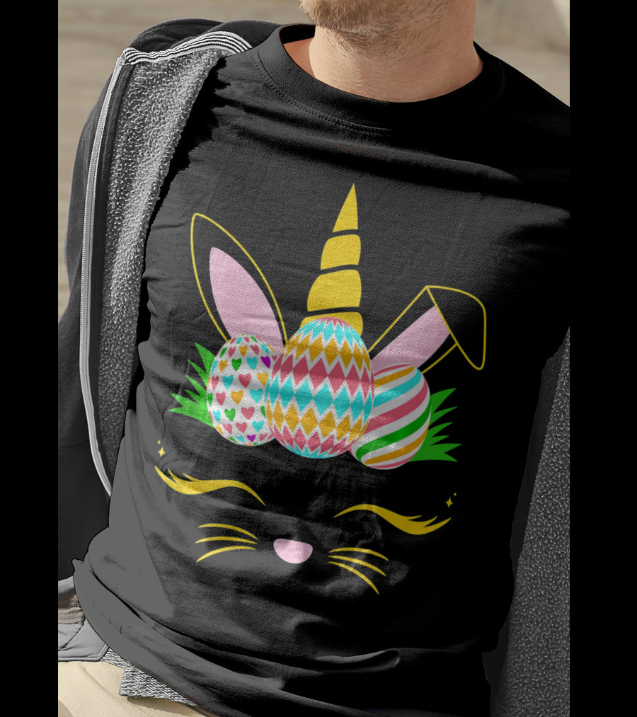 Girls Easter Bunny Rabbit Unicorn Colorful Egg Bunnic T-Shirt