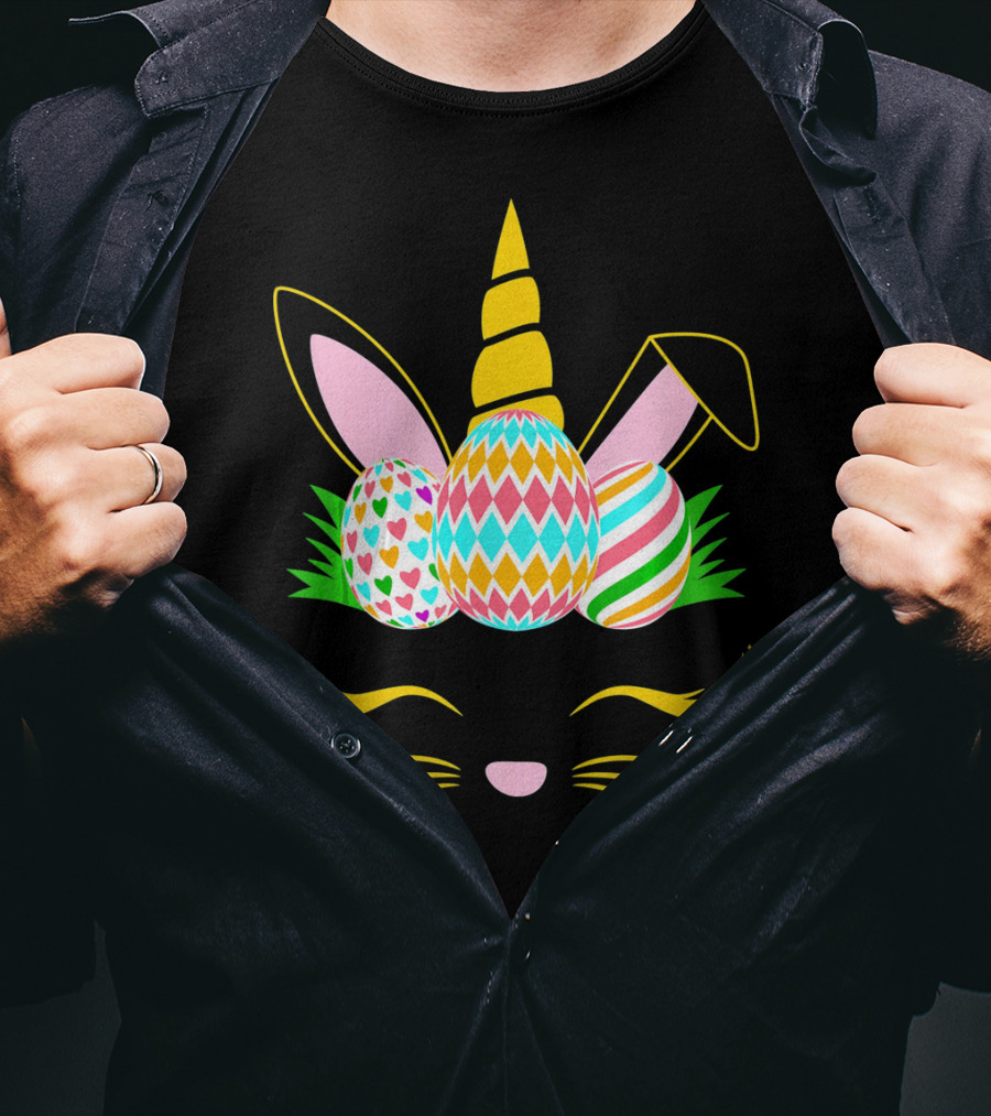 Girls Easter Bunny Rabbit Unicorn Colorful Egg Bunnic T-Shirt