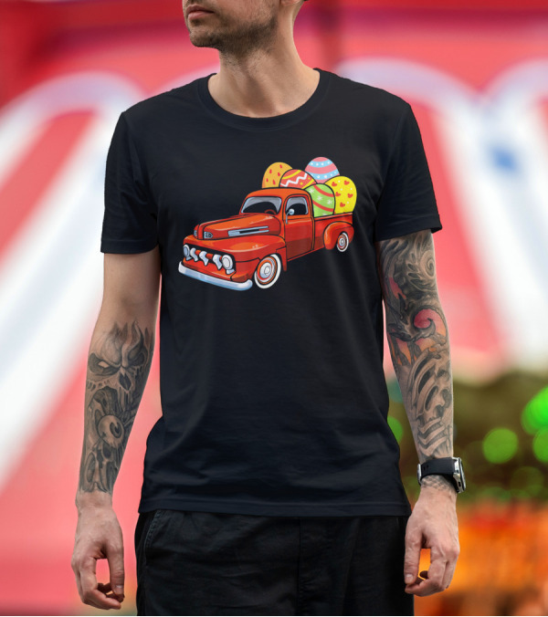 Premium T-Shirt: Vintage Easter Egg Pickup Truck with Colorful Eggs T-Shirt Vintage Easter Egg Pickup Truck with Colorful Eggs T-Shirt