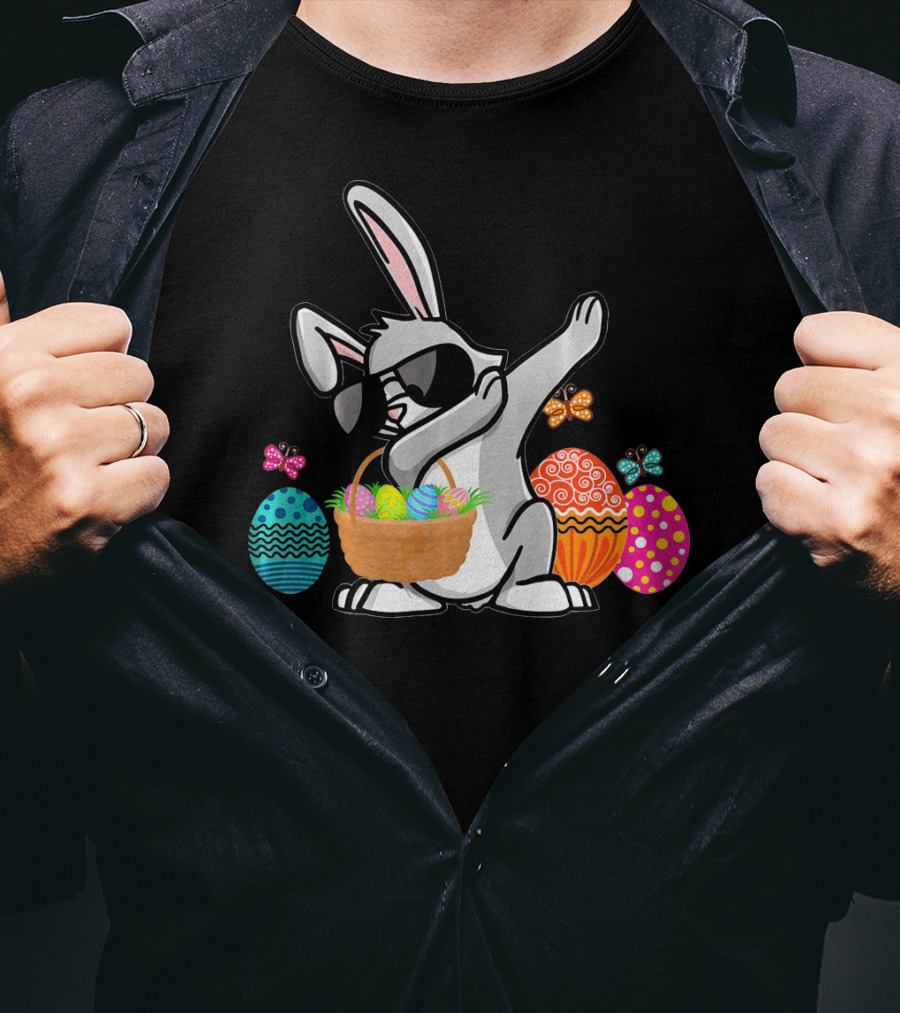 Dabbing Easter Bunny With Sunglasses And Basket Among Colorful Easter Eggs T-Shirt