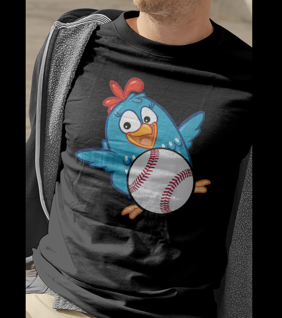 Easter Baseball Egg With Funny Blue Chicken T-Shirt