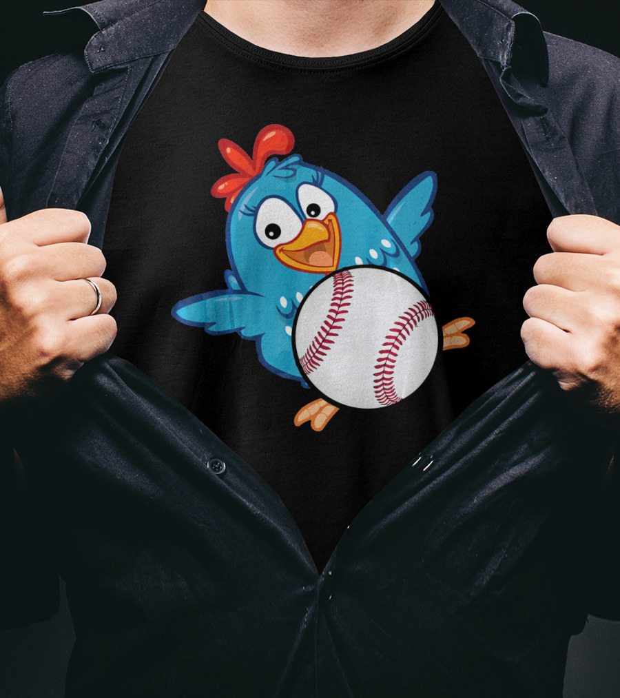 Easter Baseball Egg With Funny Blue Chicken T-Shirt