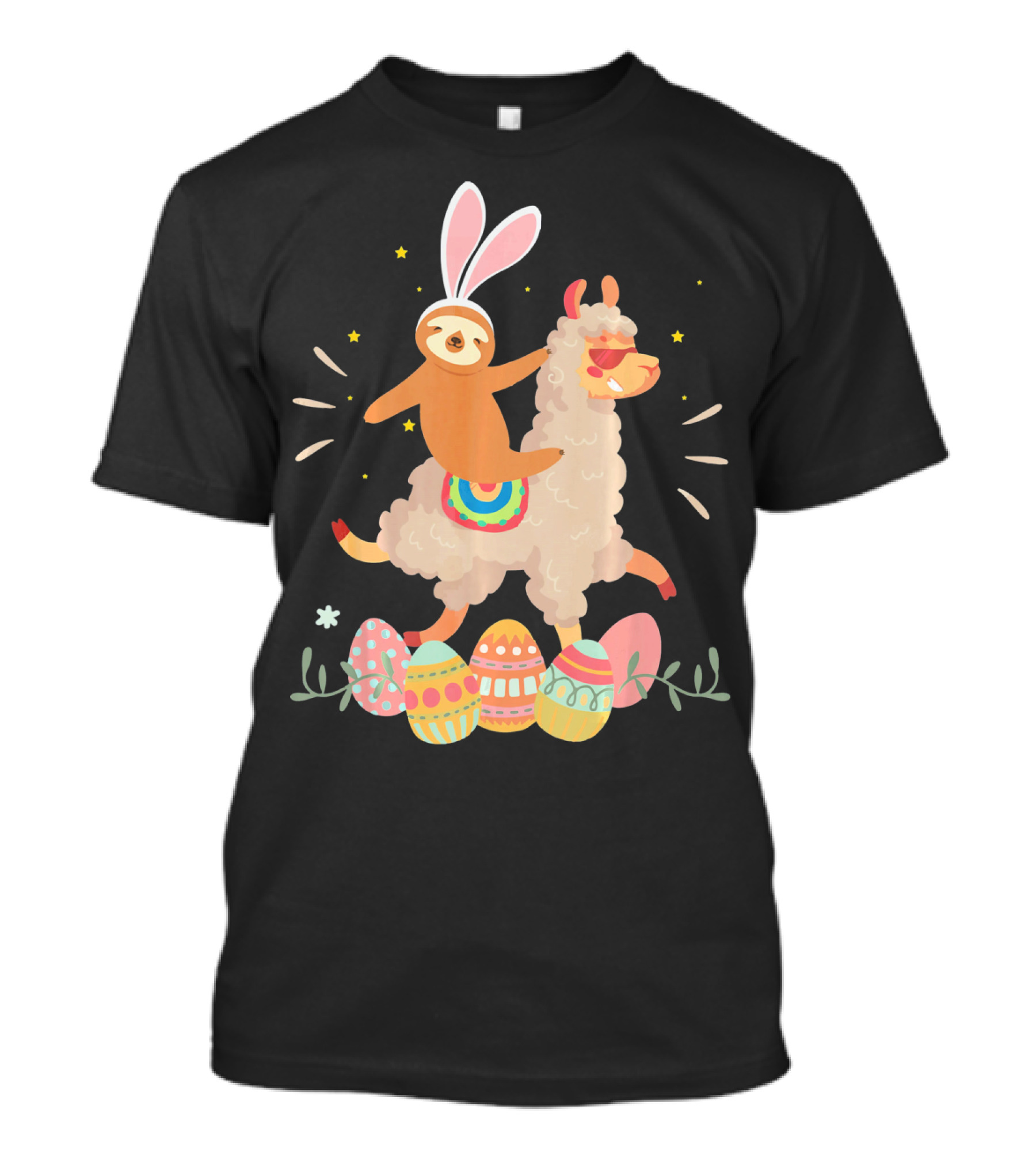Cute Bunny Sloth Riding Llama Easter Eggs T-Shirt