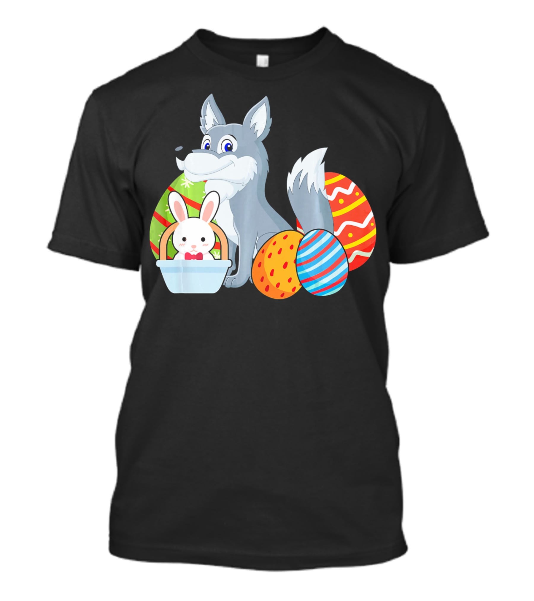 Easter Wolf Happy Bunny With Colorful Eggs T-Shirt
