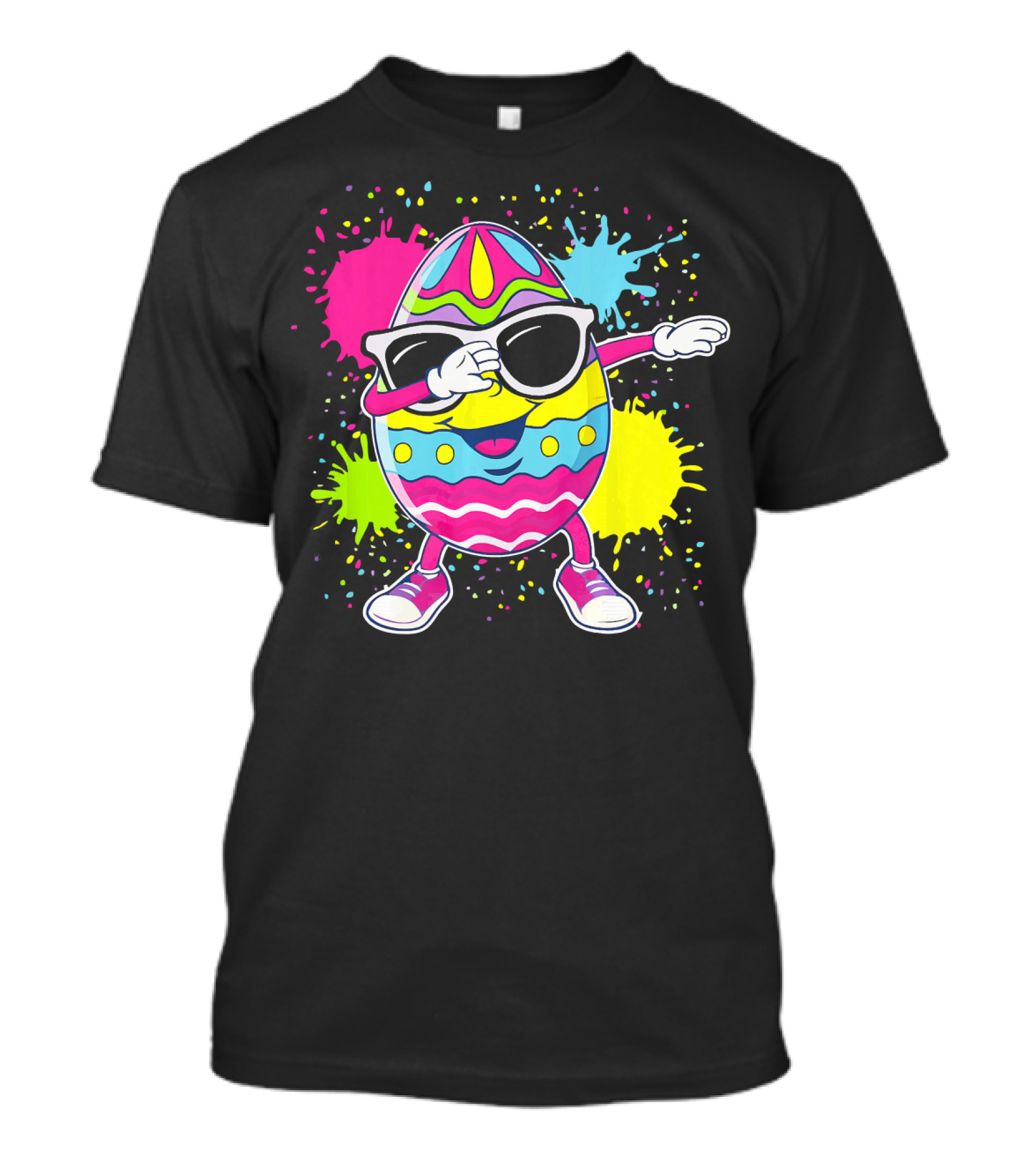 Cute Easter Egg Dabbing With Glasses Colorful Splatter T-Shirt