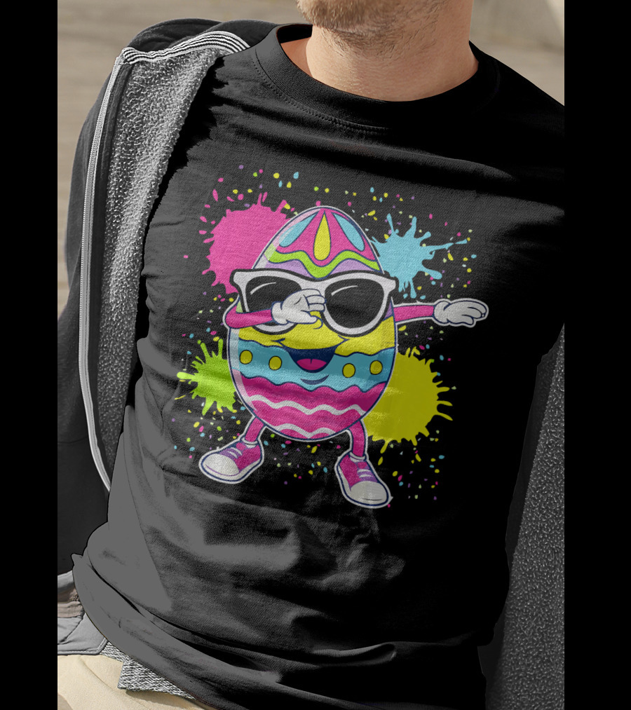 Cute Easter Egg Dabbing With Glasses Colorful Splatter T-Shirt