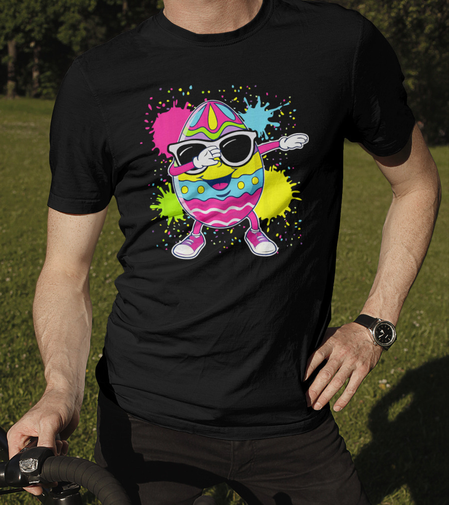 Cute Easter Egg Dabbing With Glasses Colorful Splatter T-Shirt