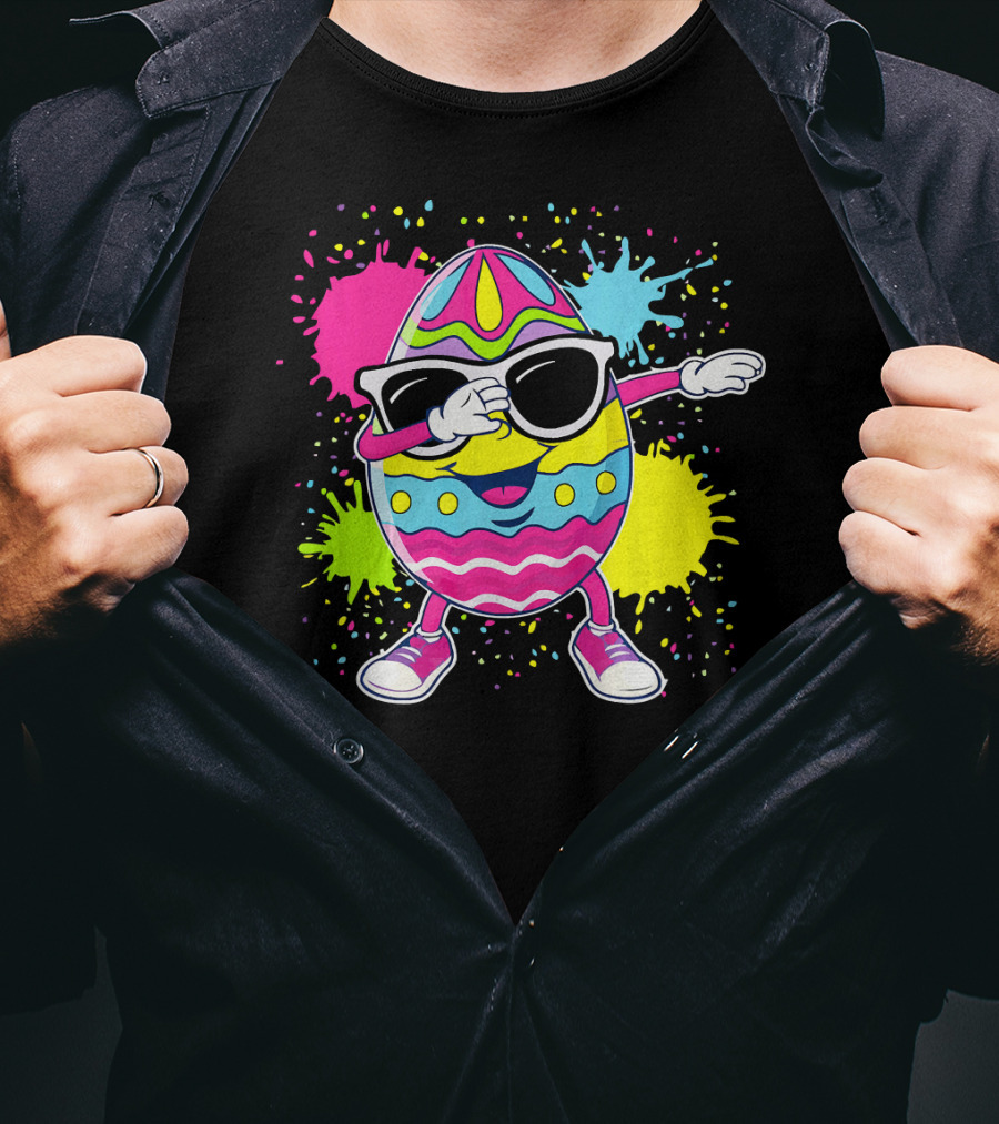 Cute Easter Egg Dabbing With Glasses Colorful Splatter T-Shirt