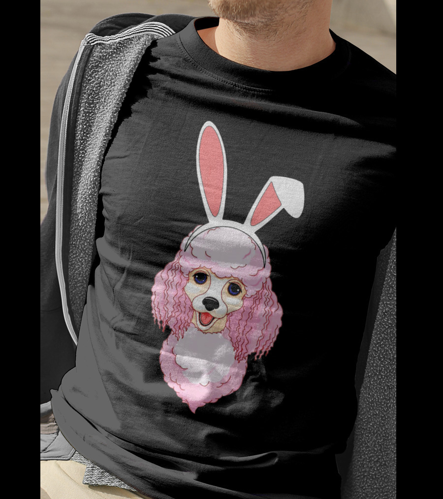 Poodle Bunny Ears Pink Happy Easter T-Shirt