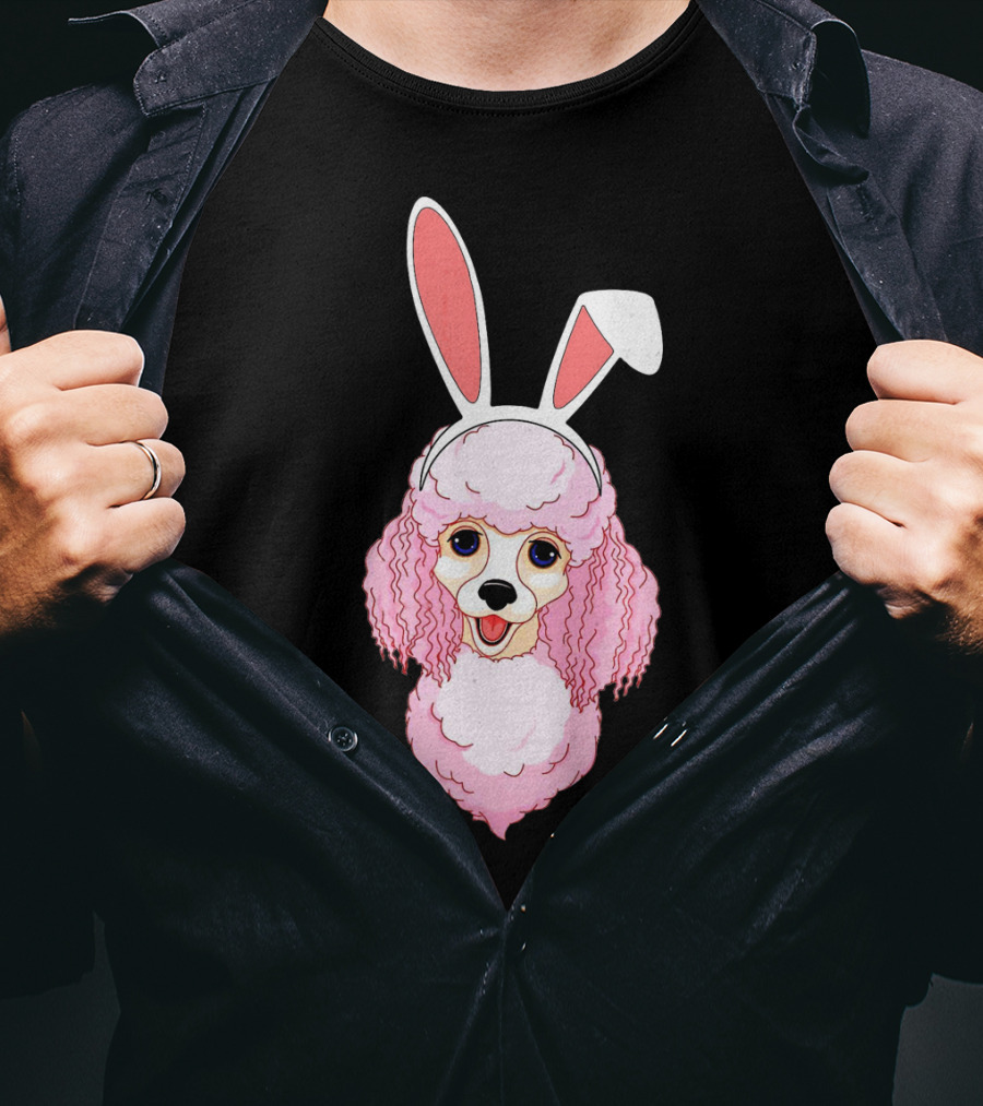 Poodle Bunny Ears Pink Happy Easter T-Shirt