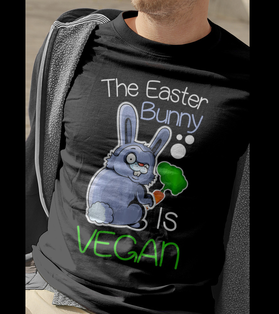 The Easter Bunny Is Vegan Vegetaria Cute Bunny With Carrot And Broccoli T-Shirt