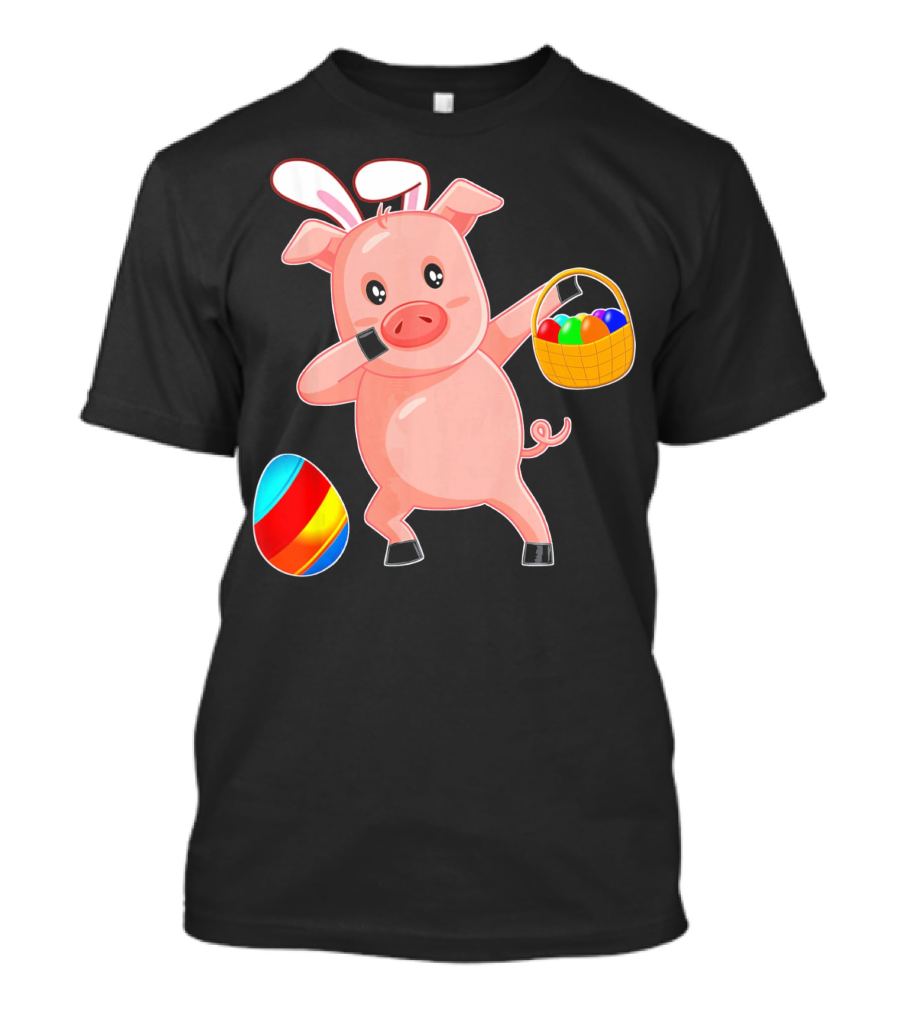 Easter Bunny Dabbing Pig With Colorful Egg Basket T-Shirt