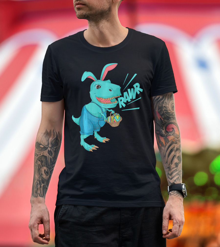 Rawr Dinosaur Easter Bunny Lovers Cute Basket T-Shirt