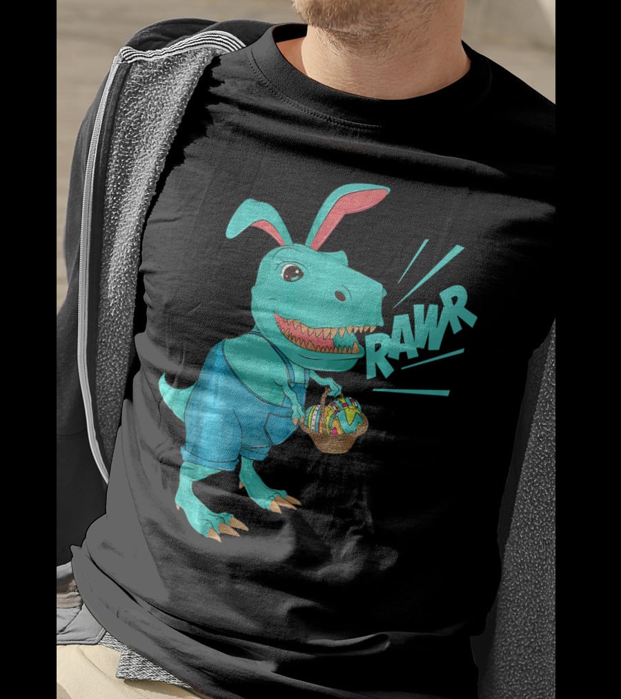 Rawr Dinosaur Easter Bunny Lovers Cute Basket T-Shirt