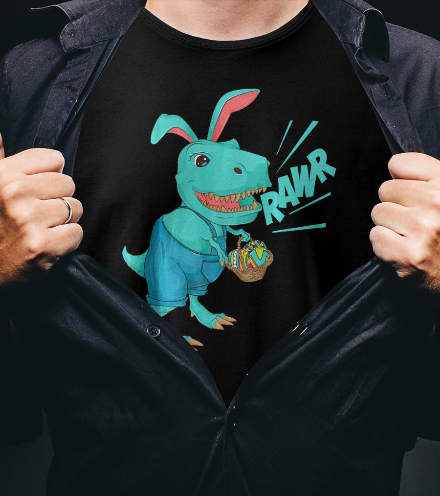 Rawr Dinosaur Easter Bunny Lovers Cute Basket T-Shirt