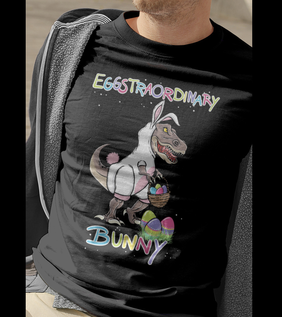 Eggstraordinary Bunny Dinosaur With Basket Of Easter Eggs T-Shirt