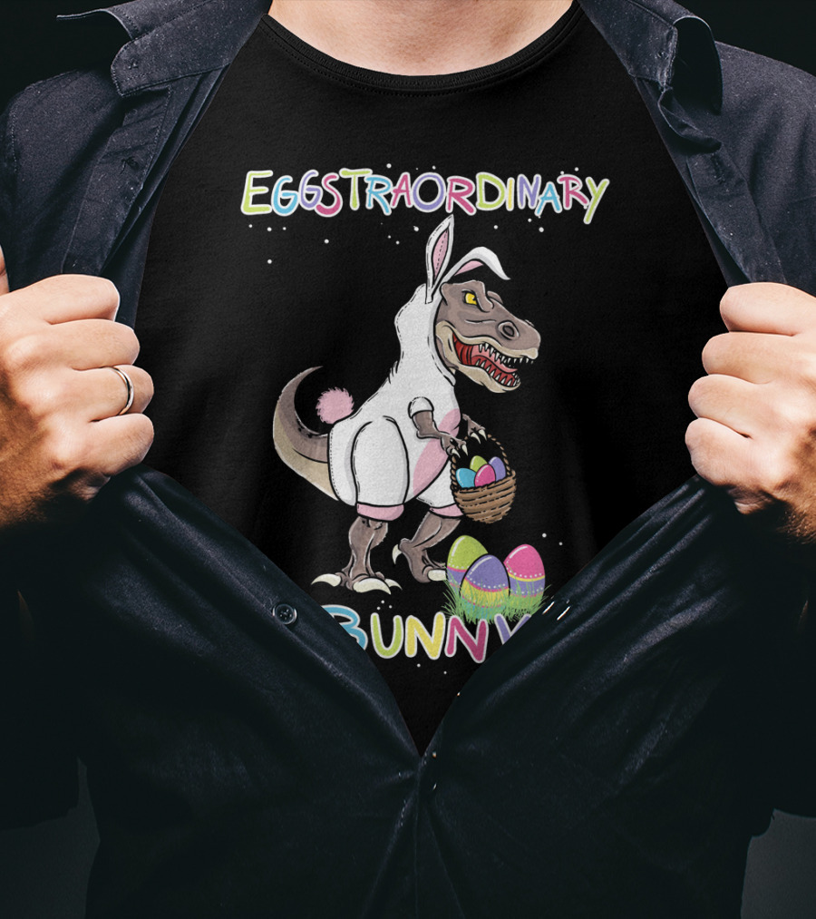 Eggstraordinary Bunny Dinosaur With Basket Of Easter Eggs T-Shirt