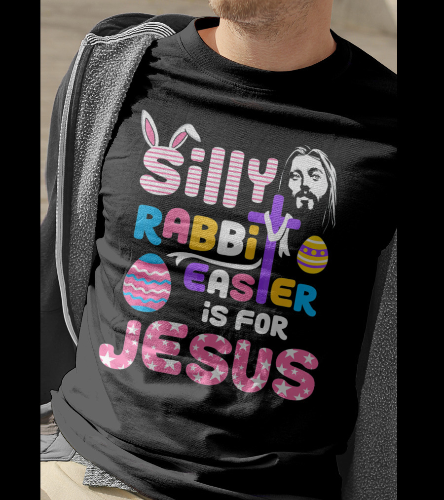 Silly Rabbit Easter Is For Jesus Cross Eggs Pink Stripes T-Shirt