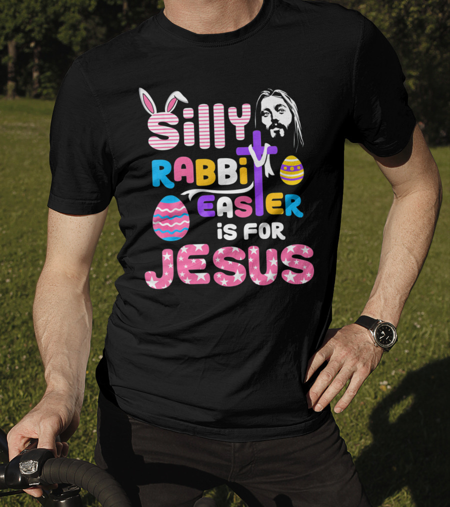 Silly Rabbit Easter Is For Jesus Cross Eggs Pink Stripes T-Shirt