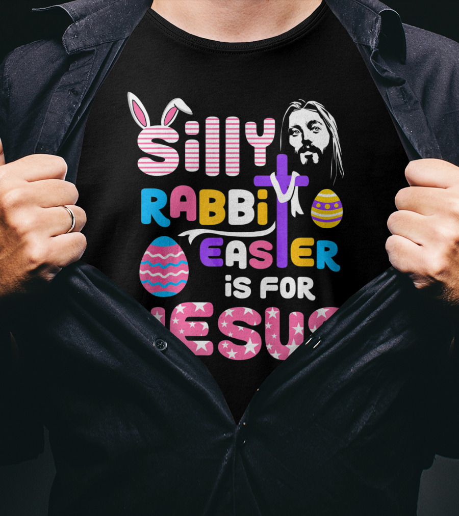 Silly Rabbit Easter Is For Jesus Cross Eggs Pink Stripes T-Shirt