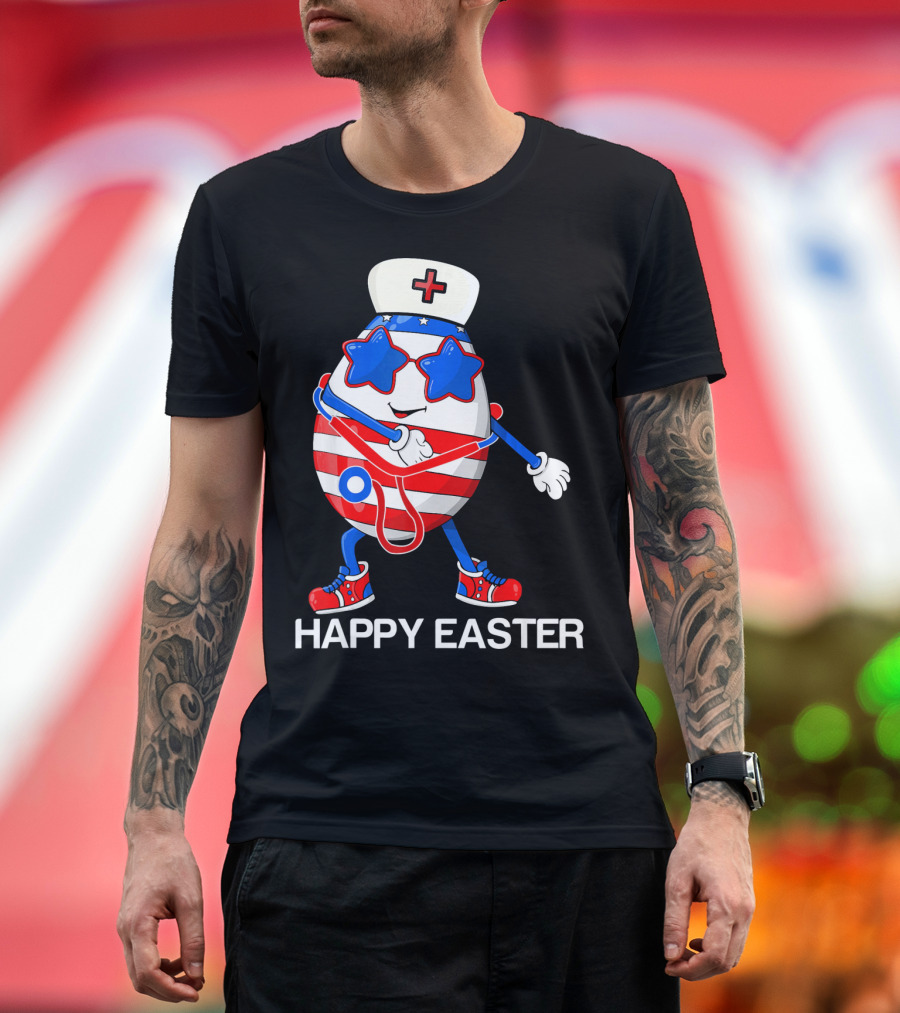 Happy Easter Flossing Egg With Stethoscope Nurse Hat And Stars T-Shirt