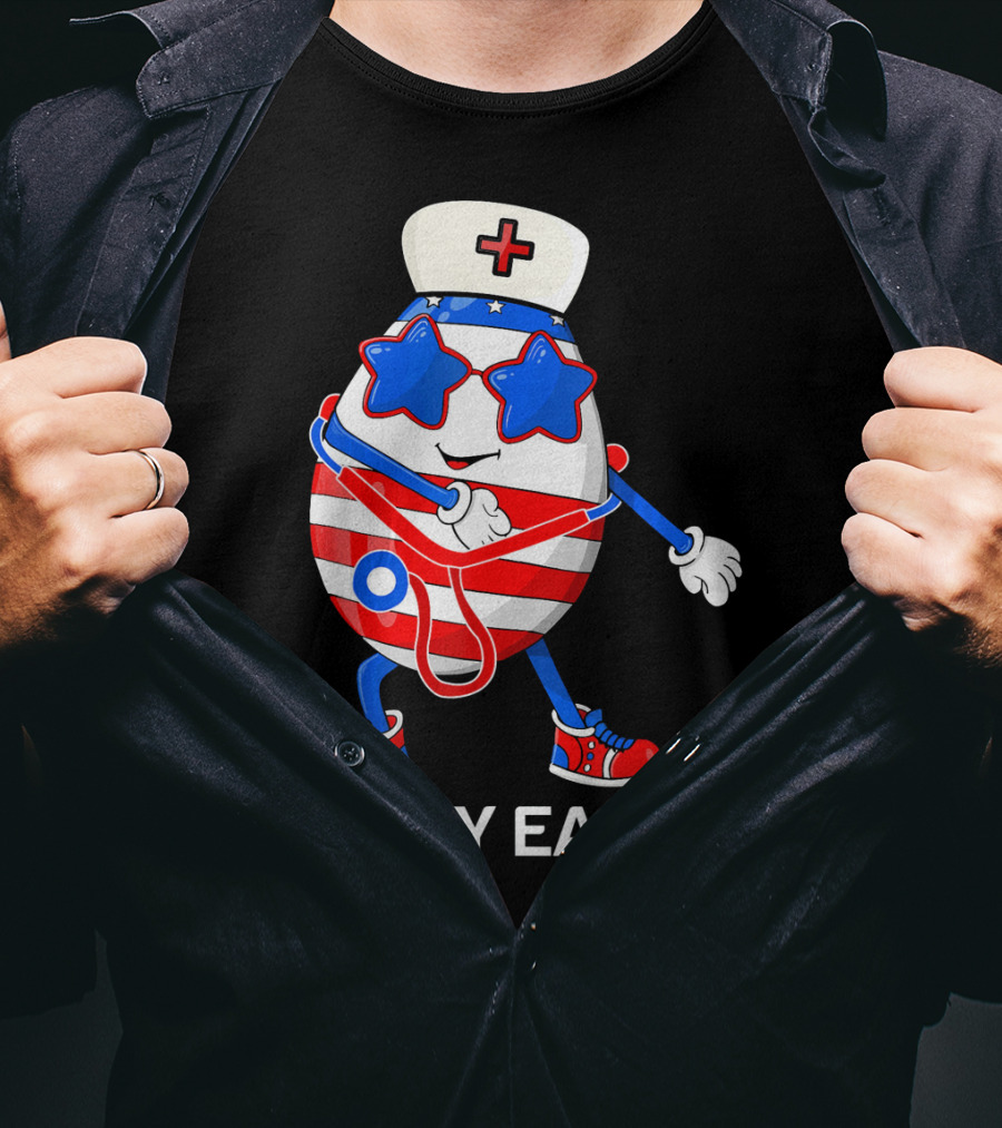 Happy Easter Flossing Egg With Stethoscope Nurse Hat And Stars T-Shirt