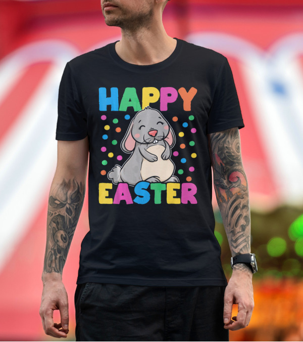 Premium T-Shirt: Happy Easter Bunny with Colorful Dots T-Shirt Happy Easter Bunny with Colorful Dots T-Shirt