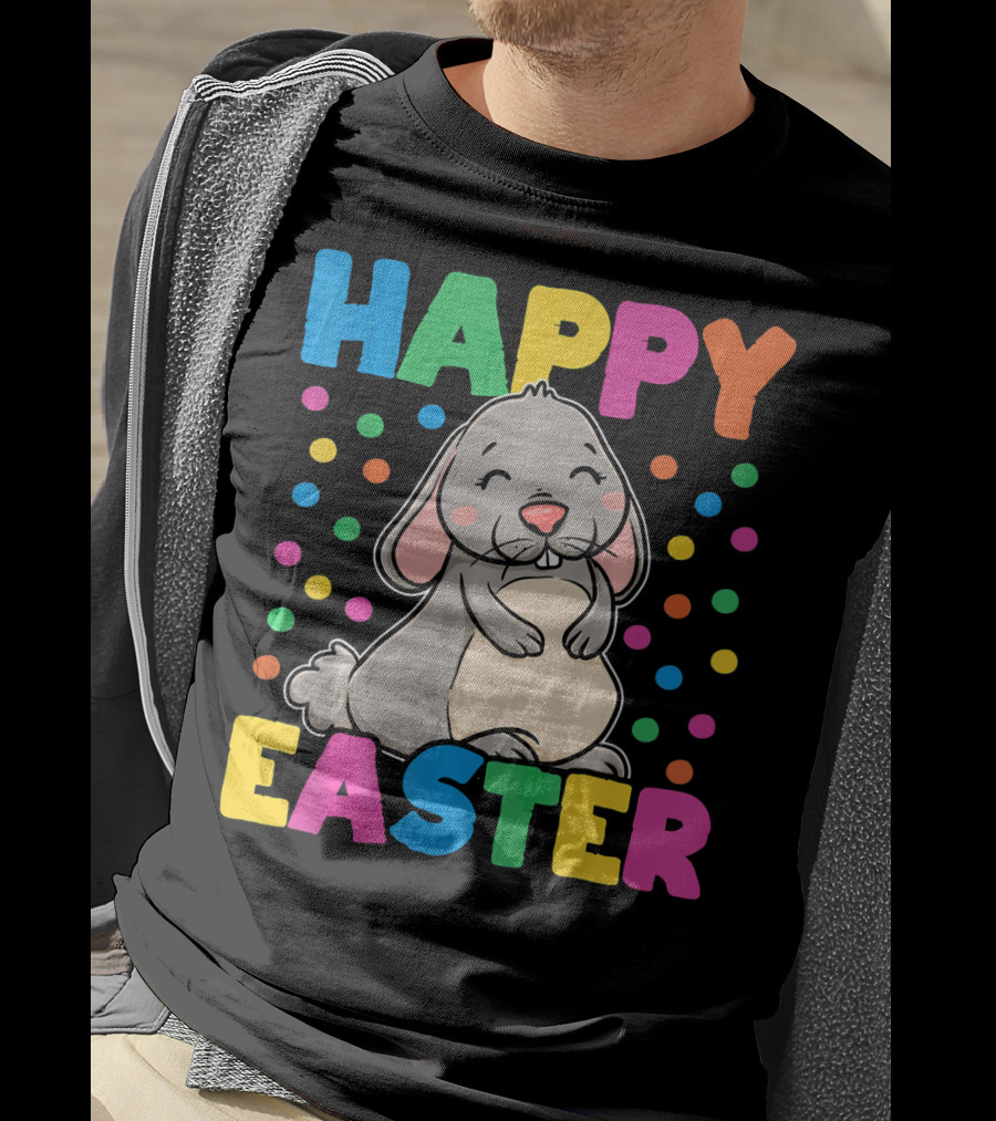 Happy Easter Bunny With Colorful Dots T-Shirt