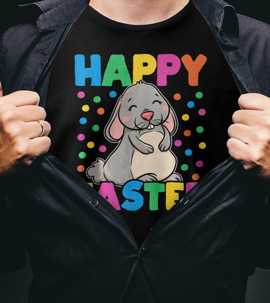 Happy Easter Bunny With Colorful Dots T-Shirt