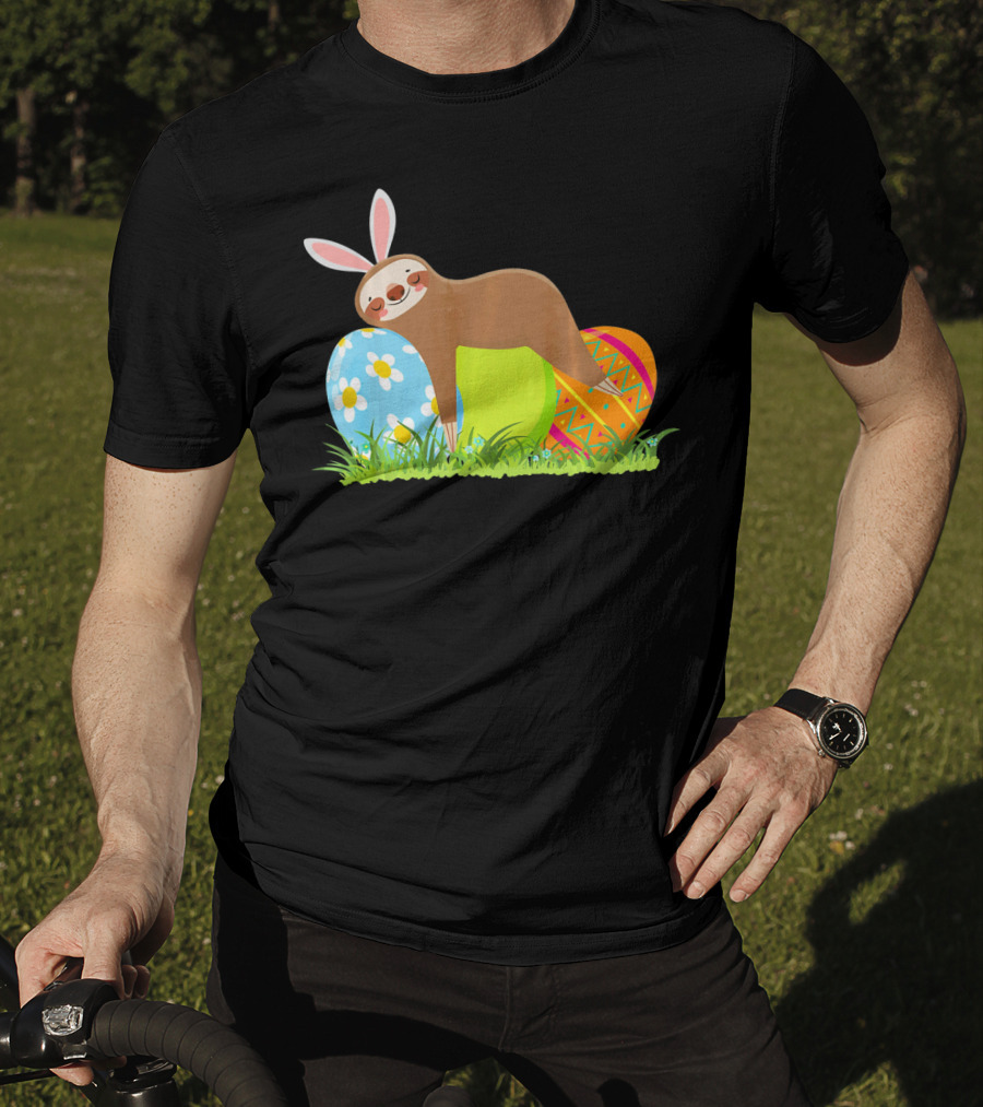 Funny Sloth Easter Day Bunny Ear Egg Decorated T-Shirt