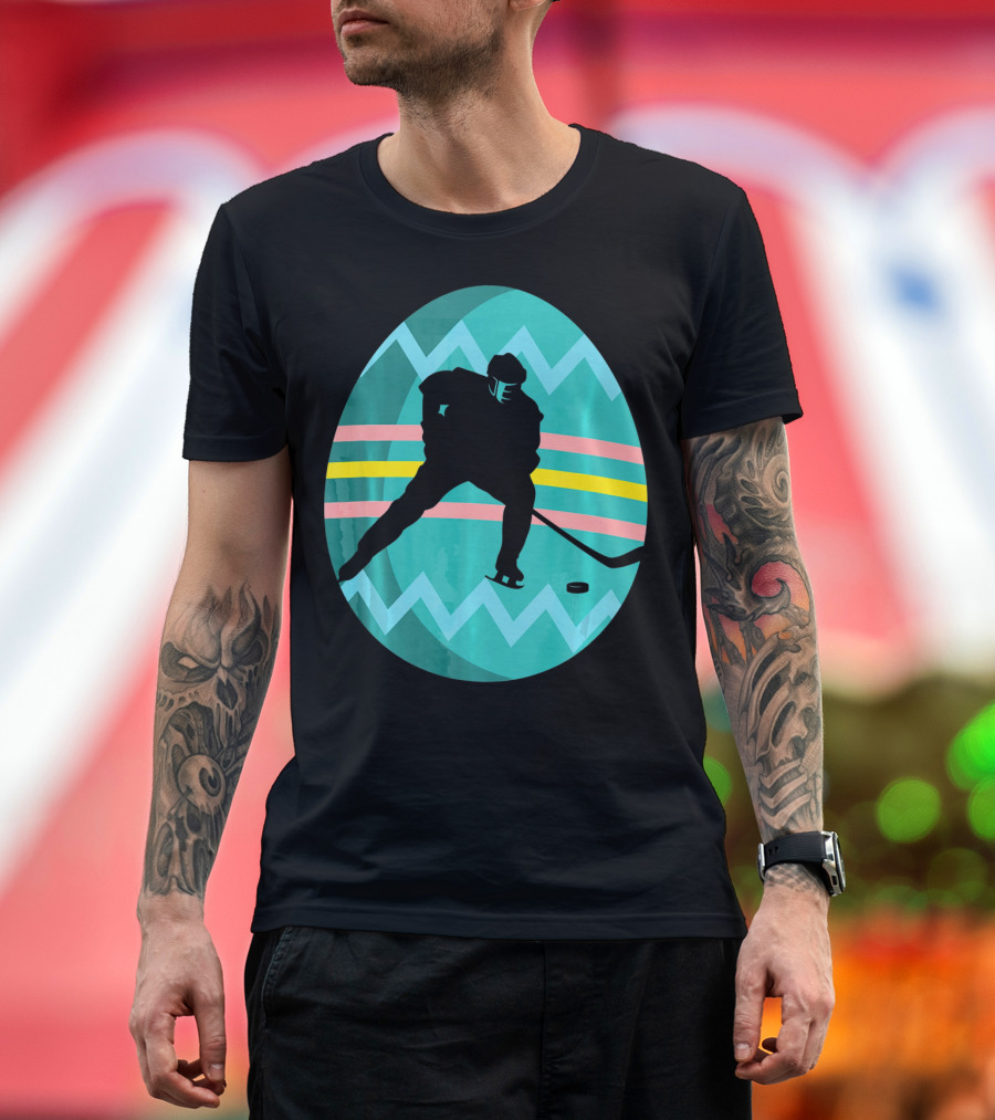 Easter Egg Hockey Silhouette Athlete Zigzag Stripes T-Shirt