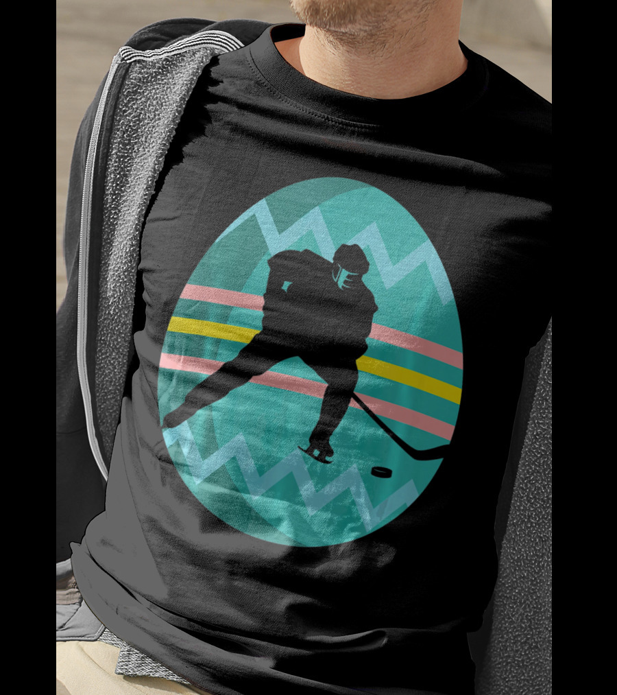 Easter Egg Hockey Silhouette Athlete Zigzag Stripes T-Shirt