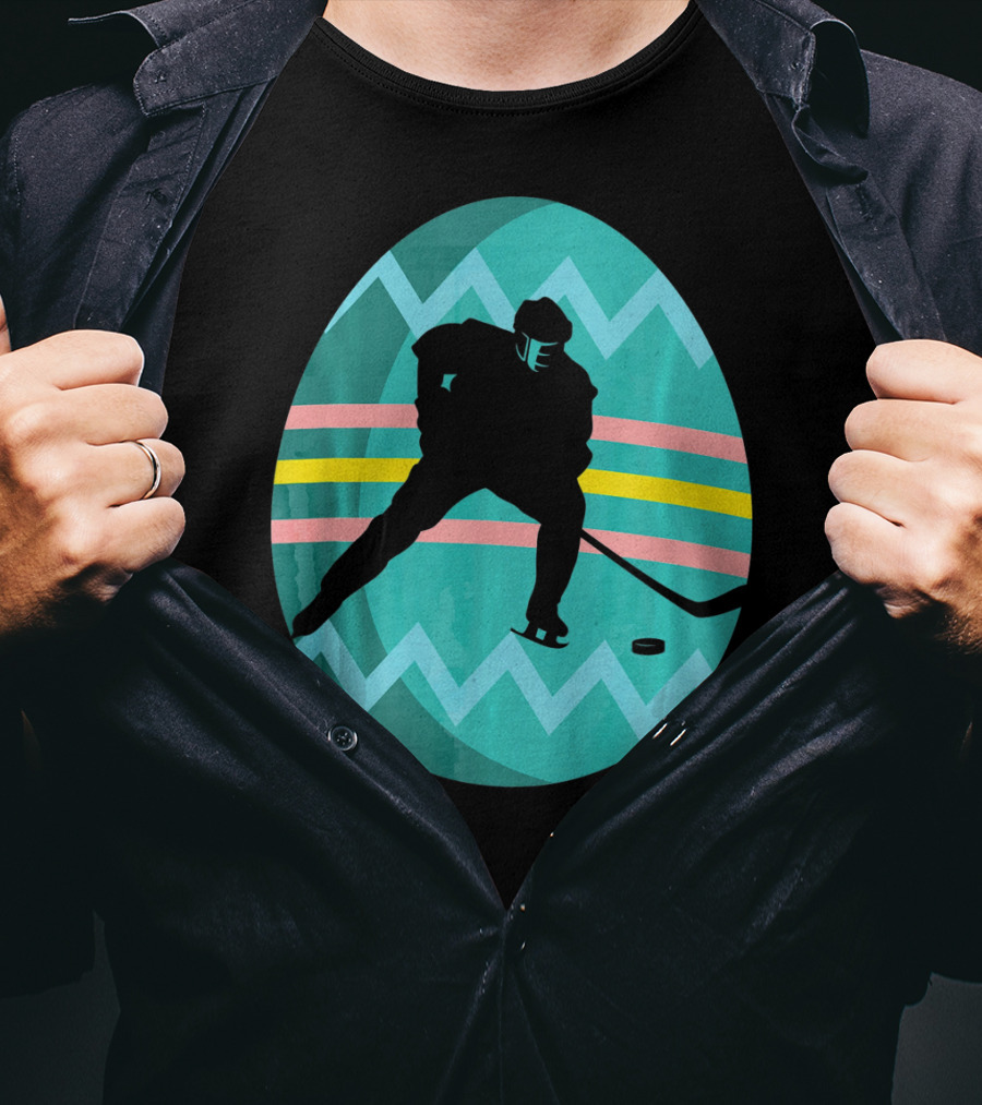 Easter Egg Hockey Silhouette Athlete Zigzag Stripes T-Shirt