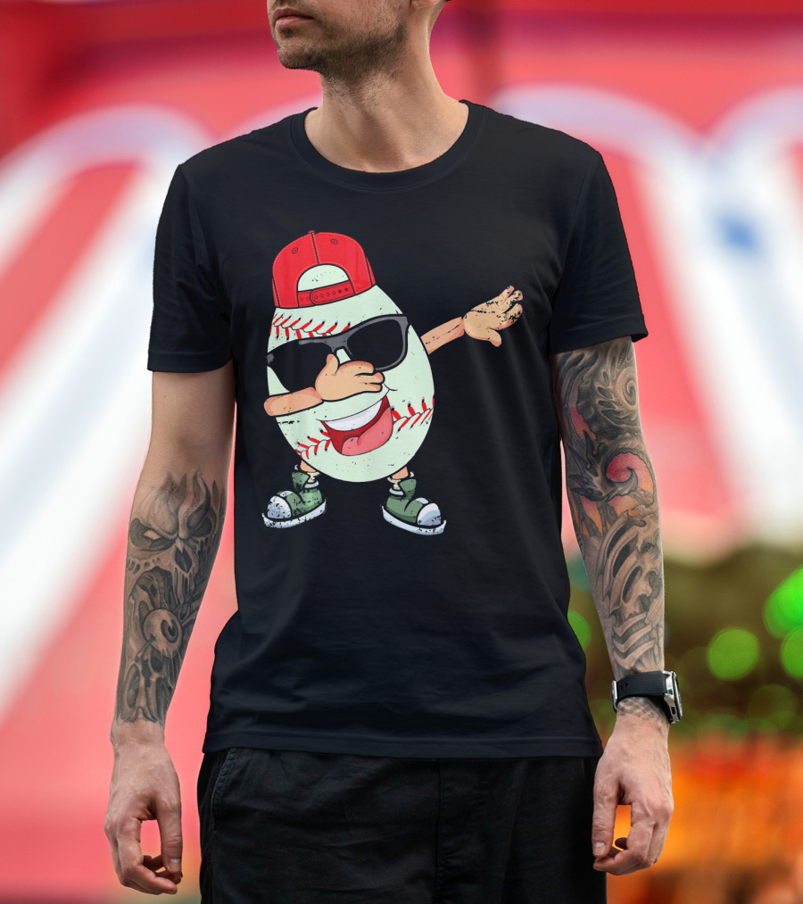 Funny Dabbing Baseball Easter Egg in Sunglasses and Red Cap T-Shirt