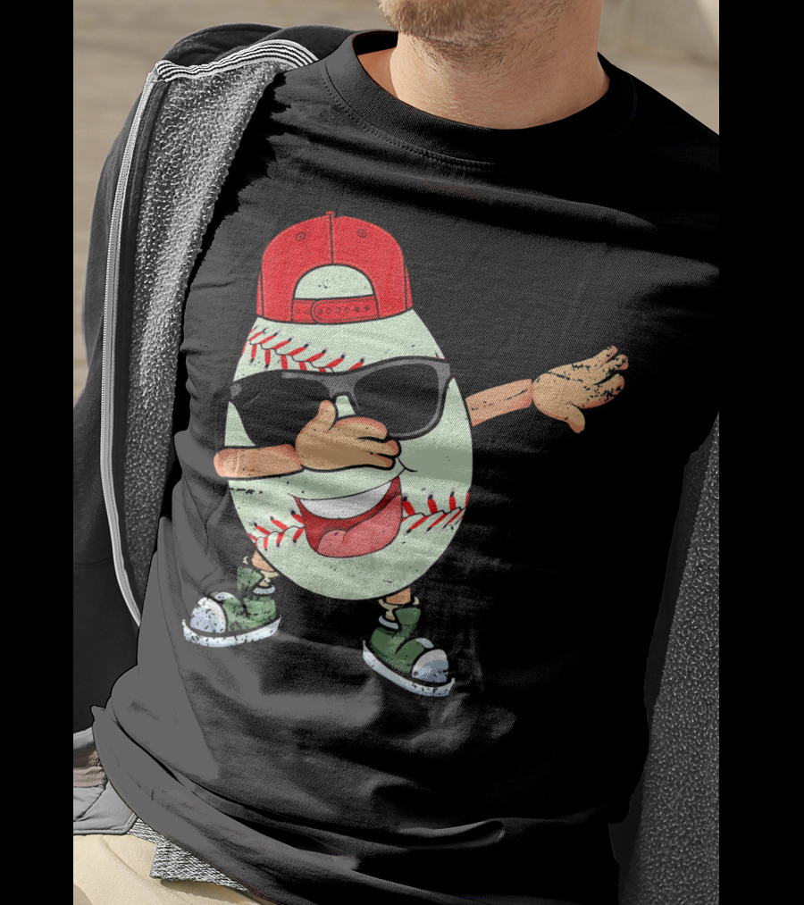 Funny Dabbing Baseball Easter Egg In Sunglasses And Red Cap T-Shirt