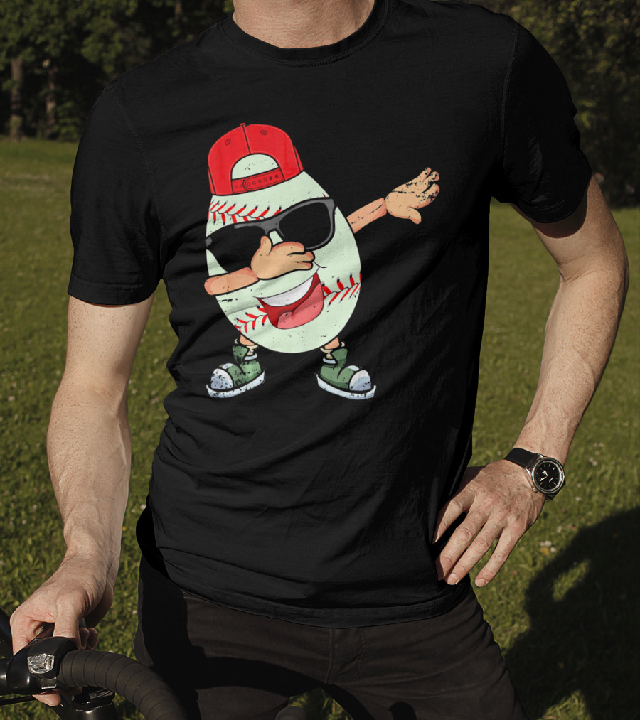 Funny Dabbing Baseball Easter Egg In Sunglasses And Red Cap T-Shirt