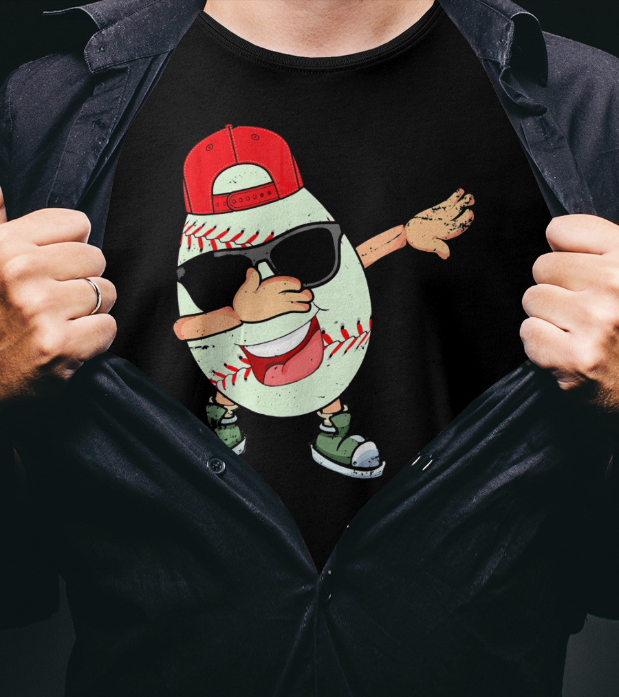 Funny Dabbing Baseball Easter Egg In Sunglasses And Red Cap T-Shirt