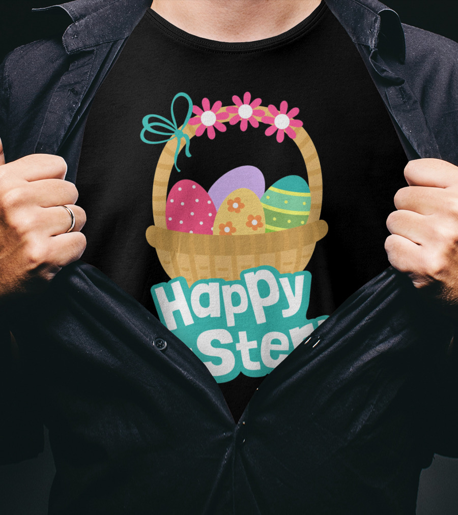 Happy Easter Basket Of Colorful Eggs And Flowers T-Shirt