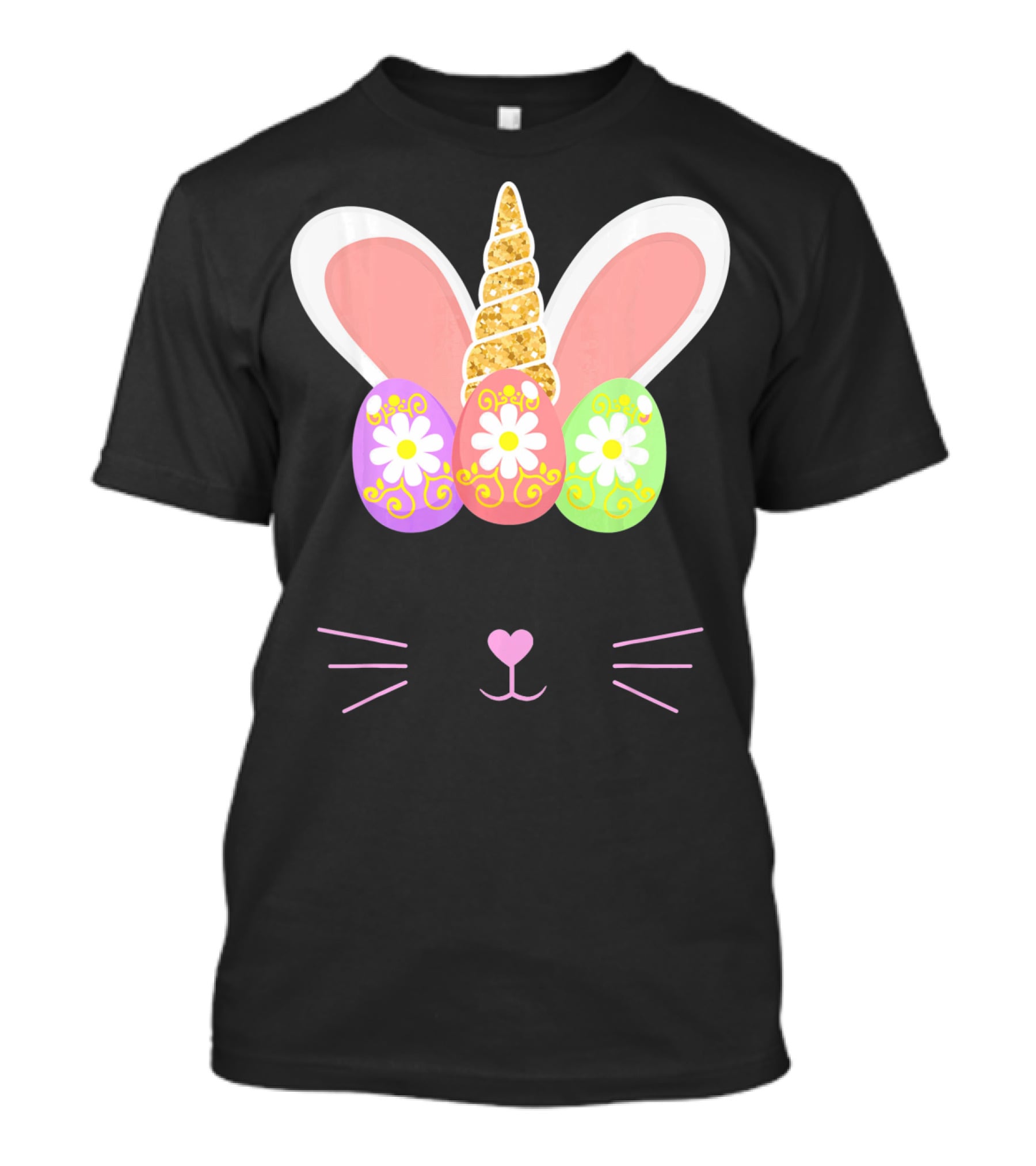 Unicorn Easter Girl Bunny Ears Eggs Whiskers T-Shirt