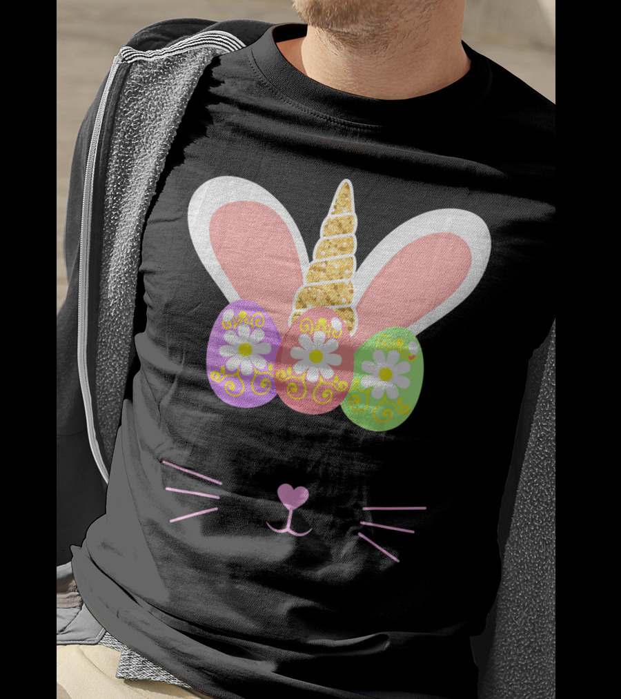 Unicorn Easter Girl Bunny Ears Eggs Whiskers T-Shirt