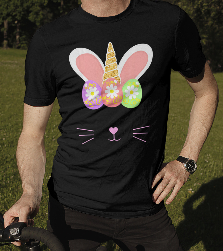 Unicorn Easter Girl Bunny Ears Eggs Whiskers T-Shirt