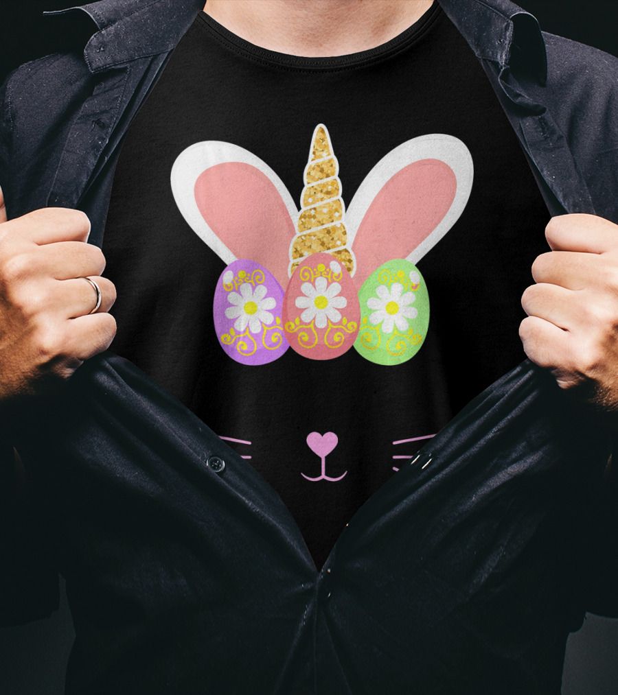 Unicorn Easter Girl Bunny Ears Eggs Whiskers T-Shirt