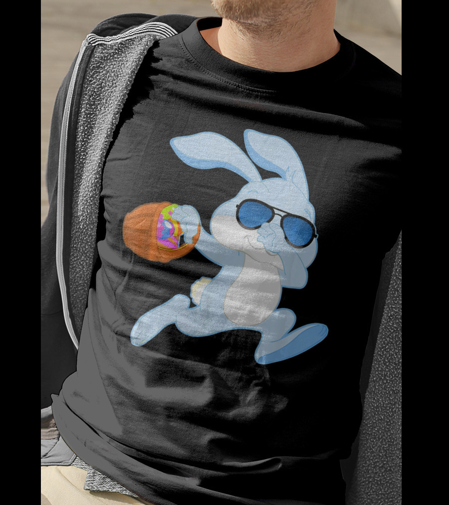 Easter Rabbit Sunglasses Holding Egg Basket T-Shirt