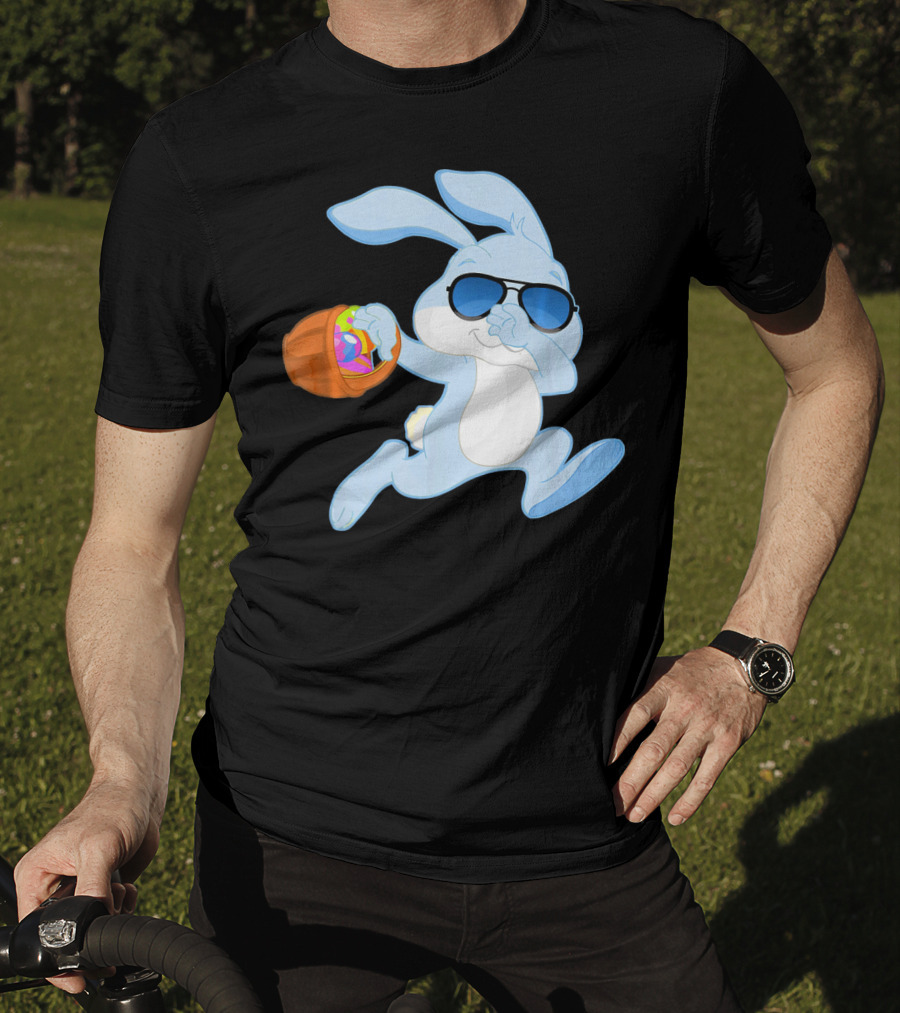 Easter Rabbit Sunglasses Holding Egg Basket T-Shirt