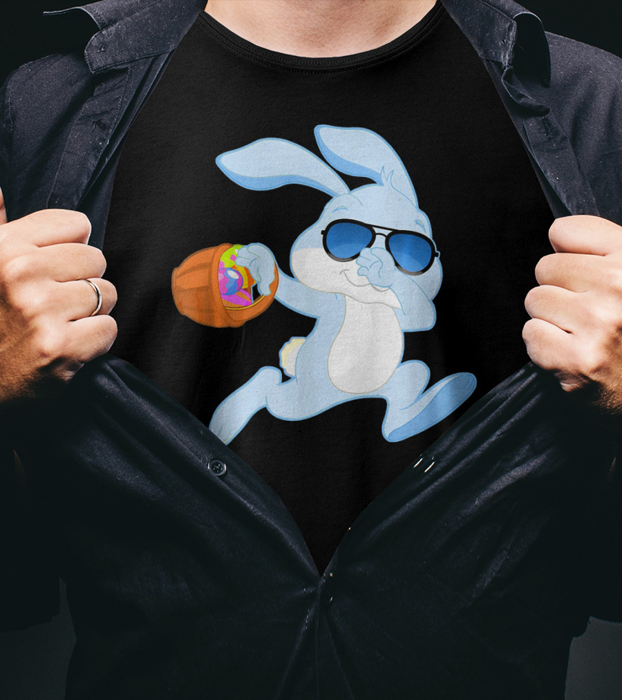 Easter Rabbit Sunglasses Holding Egg Basket T-Shirt