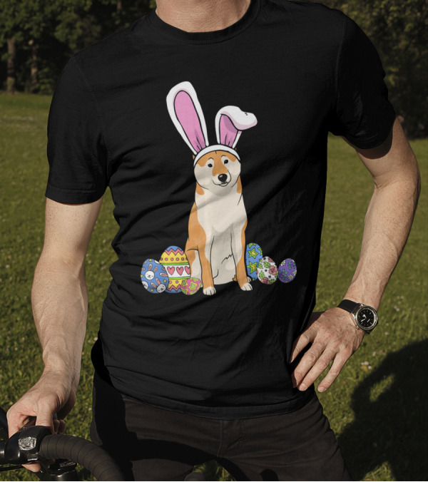 Shiba Inu With Bunny Ears And Colorful Easter Eggs T-Shirt