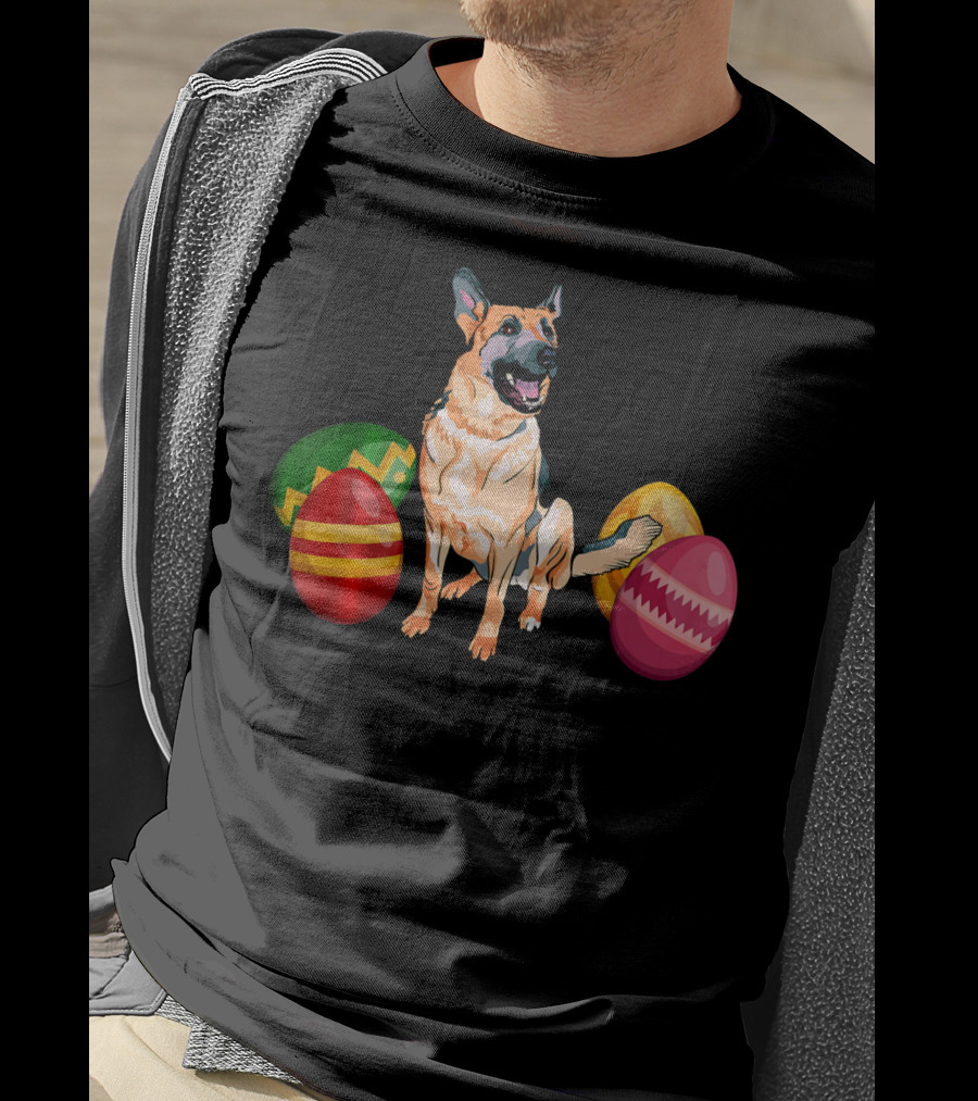 Funny Easter German Shepherd With Colorful Eggs T-Shirt