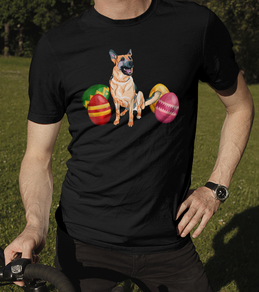 Funny Easter German Shepherd With Colorful Eggs T-Shirt